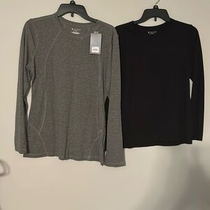 NWT Tek Gear Sz Med bundle of two long sleeved athletic wear tops. Black/gray.